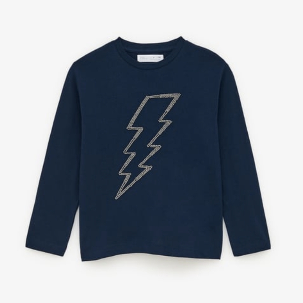 ZARA kids 100% Cotton beaded lightning bolt long sleeve crew neck t-shirt 9